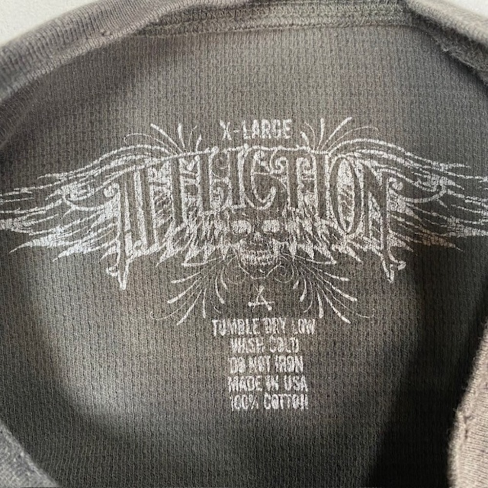 Affliction Mens XL Grey Tie Dye Graphic Thermal Long Sleeve Waffle Knit Shirt US - Picture 2 of 9